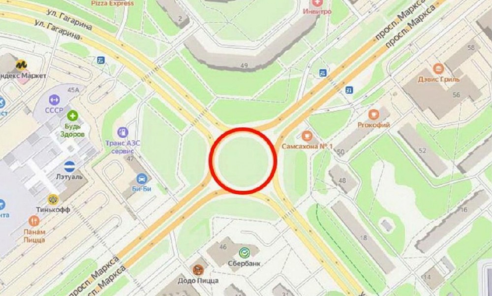 В Обнинске изменили схему движения на круговом перекрестке Маркса – Гагарина – Королева